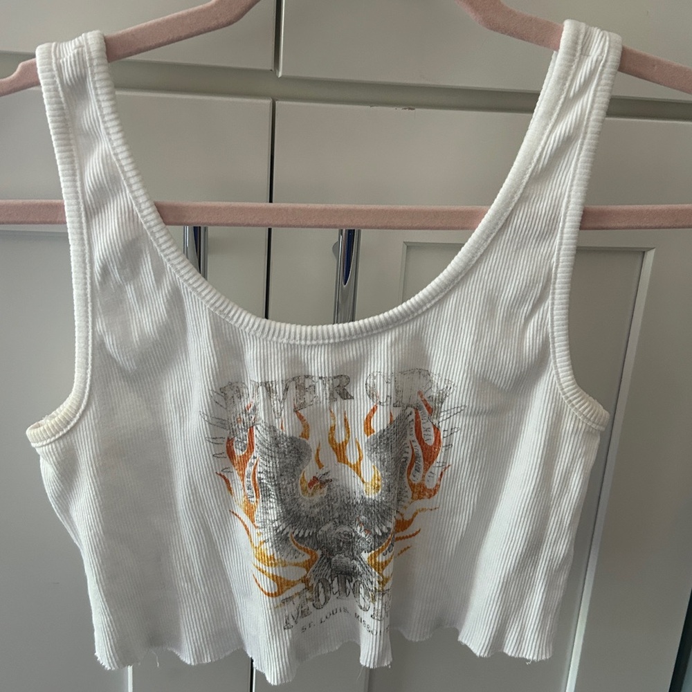 Garage White Sleeveless Graphic Crop Tank Top